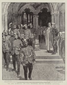 De legeroefeningen, de KOS Borderers verlaten de kathedraal van Salisbury door Frank Craig